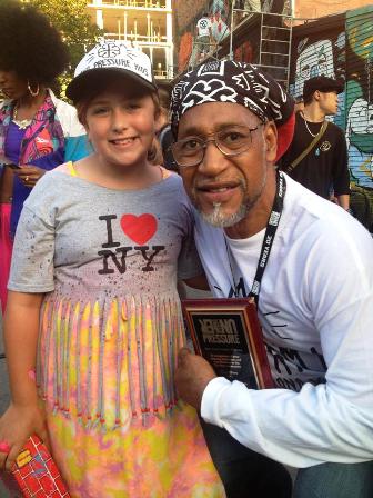 The author's daughter with hip hop founding father Kool Herc, Under Pressure Festival, 2015