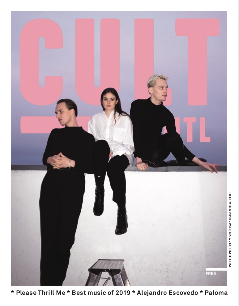 Adam Byczkowski, Jane Penny and Sean Nicholas Savage on the cover of the Dec. 2019 issue of Cult MTL