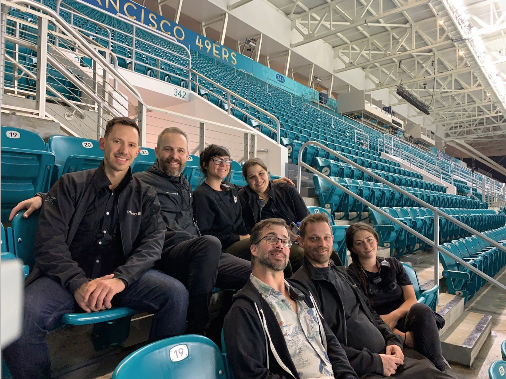 Montreal PixMob team in the stands pre-Super Bowl