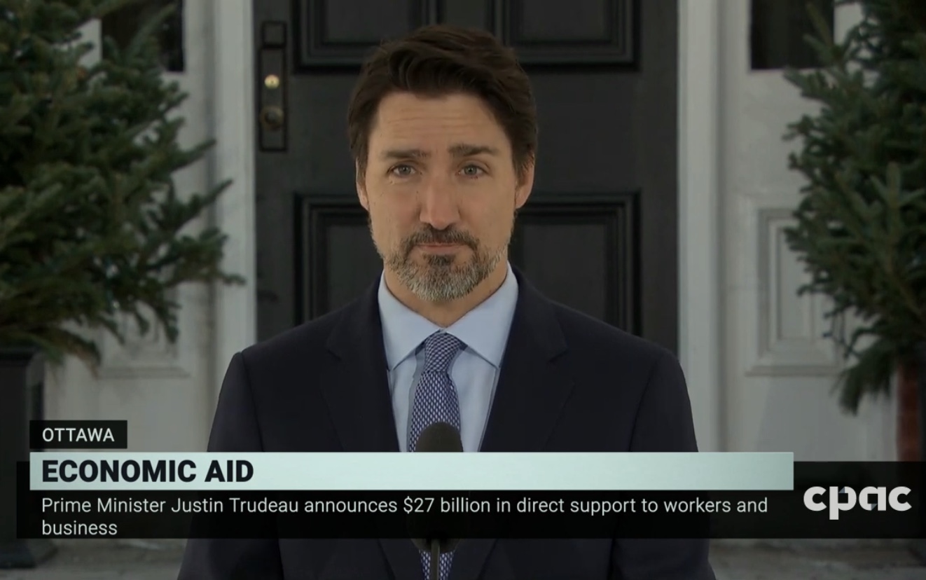 Justine Trudeau canada families aid plan COVID-19 $82B coronavirus self employed low income
