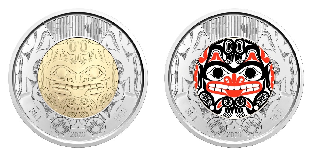 Details about   2020 Canada $2 Haida Art Bill Reids Birth BU Coloured Toonie Coin From Roll 