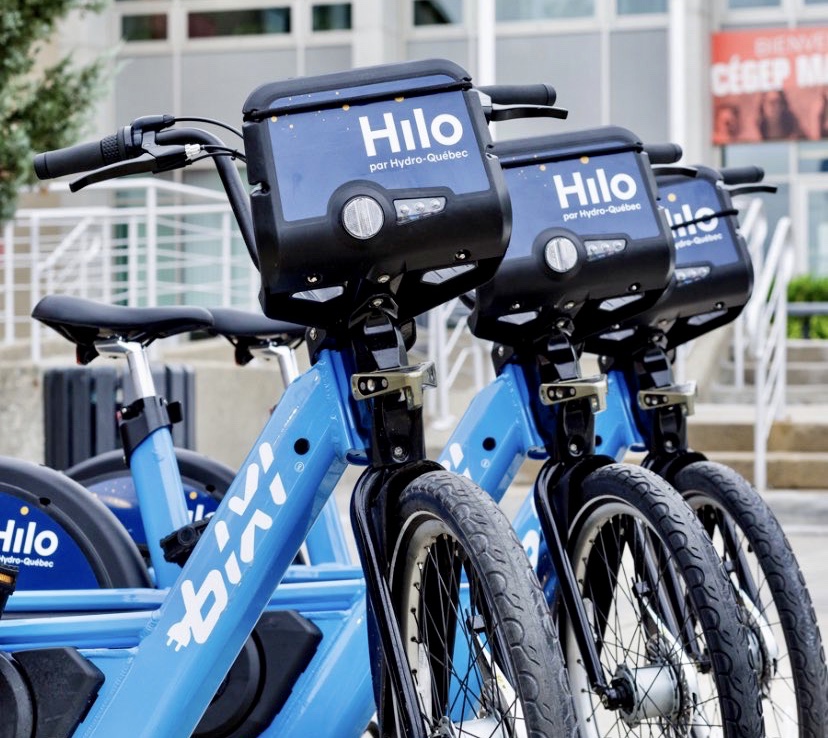 Mayor Valérie Plante BIXI inaugurates first electric blue bike bicycle charging station Montreal partnership Hilo Hydro Québec