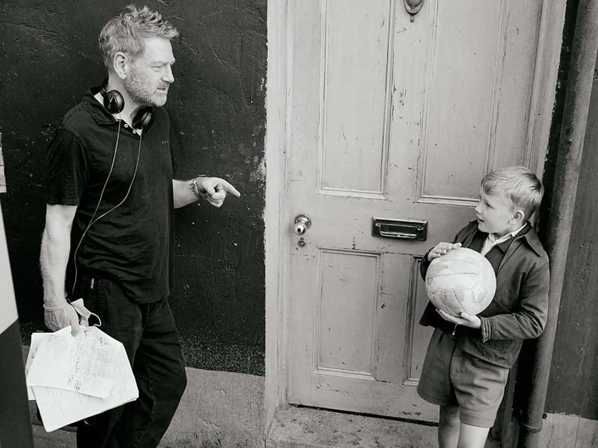 Kenneth Branagh and Jude Hill on the set of Belfast