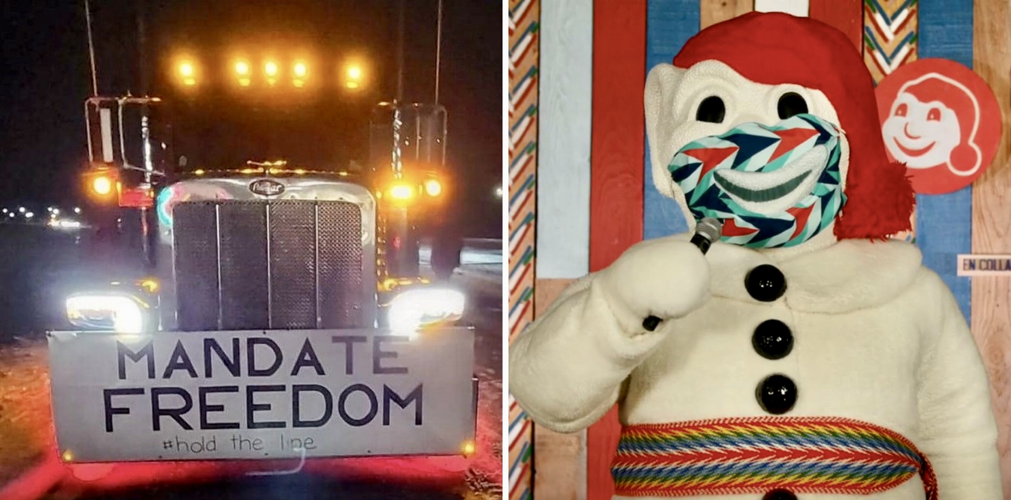 trucker convoy protest Quebec City Bonhomme Carnaval