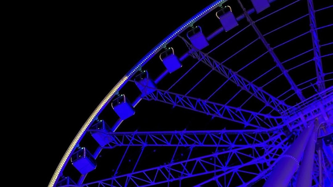 L a Grande Roue de Montreal Ferris wheel blue yellow Ukraine old port
