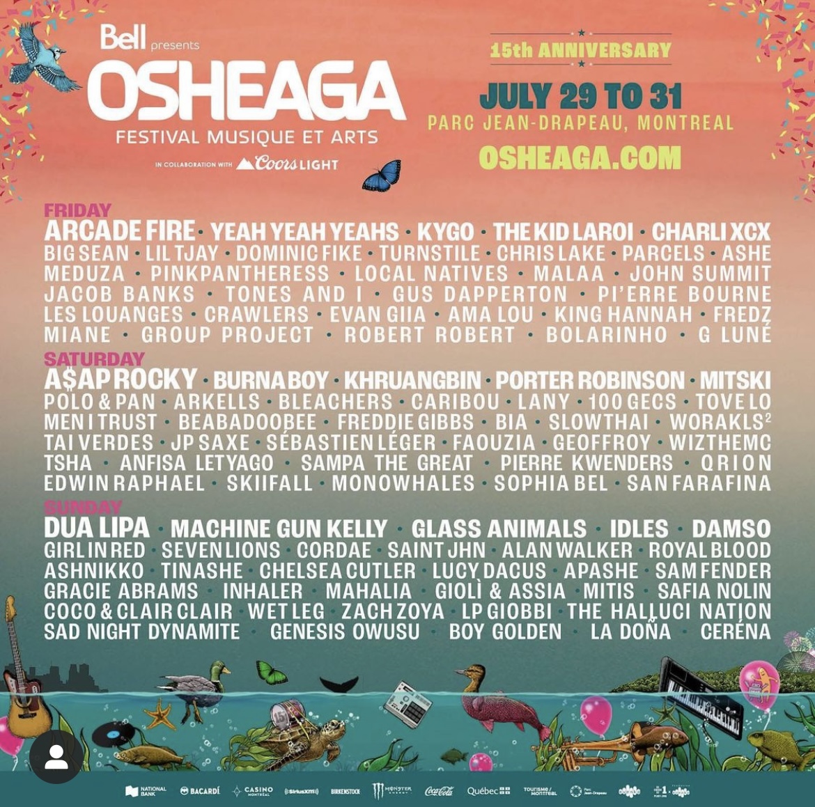 Osheaga 2022 lineup Arcade Fire