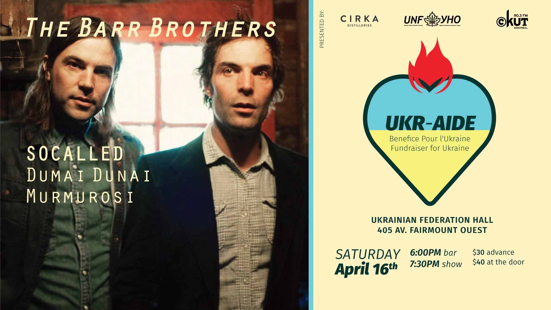 Ukr-Aide: Benefit Concert for Ukraine feat. the Barr Brothers, Socalled & more